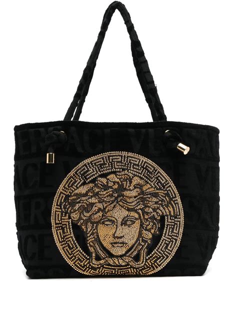 versace monogram leather tote|Versace icon towelling tote.